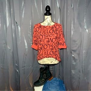 Prairie Cotton Love 3/4 Sleeve Round Dark Mauve Neck T Shirt Size Medium